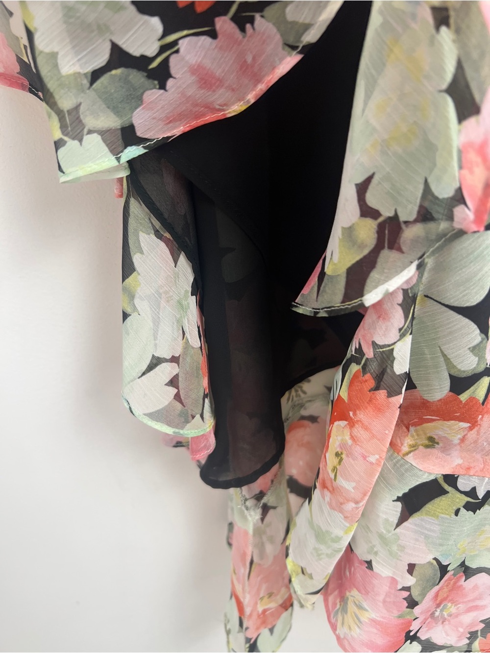 NEW ZARA Medium Floral Print Chiffon Tiered Ruffle Asymmetrical Hem Midi Dress - Picture 9 of 15